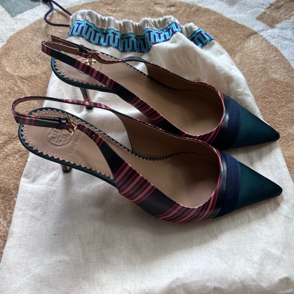 Tory Burch Striped Sling Back Pumps - Picture 3 of 5